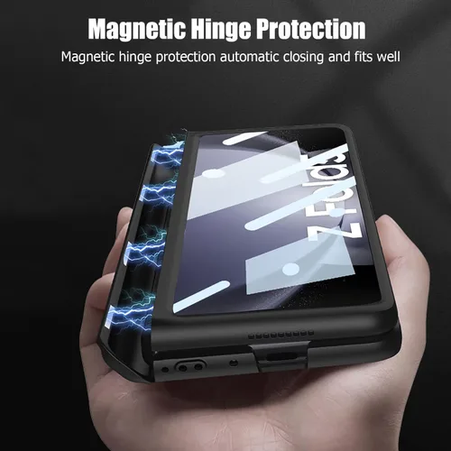 Vista 2 de Funda para Samsung Galaxy Z Fold 5 con protección magnética de bisagra, soporte ajustable y protector de pantalla con soporte para S Pen, funda