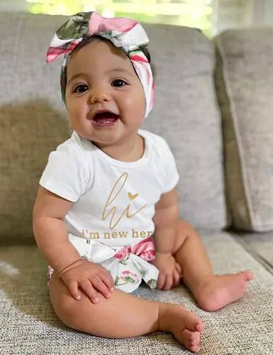 Vista 3 de Ropa para bebé recién nacida, conjunto de mameluco de arcoíris, conjunto corto de verano para hermana pequeña, 3 piezas