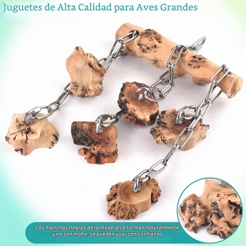 Vista 5 de DBNESS Juguetes para pájaros para loros, bloques de madera dura de madera duradera con acero inoxidable para colgar, juguete masticable natural