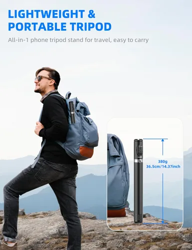 Vista 7 de Trípode selfie stick para teléfono celular de 72 pulgadas, palo selfie de aluminio todo en 1 con control remoto integrado, soporte de trípode
