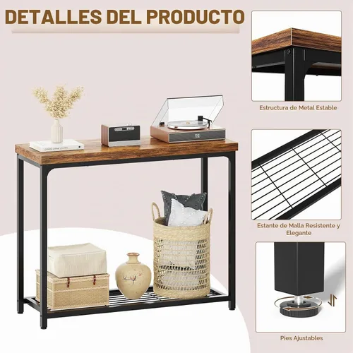 Vista 7 de Besiost Mesa consola pequeña de 32 pulgadas, mesa de entrada estrecha de 2 niveles, mesa de sofá con estantes de malla, mesas de consola para sala