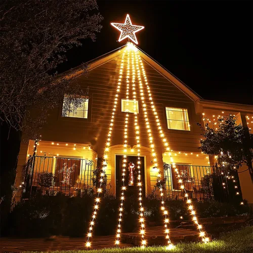 Vista 2 de LIGHTSHARE Guirnalda de luces de estrella de 750 LED de 245 pies, color blanco cálido, 8 modos de 30 V enchufables con control remoto para el hogar