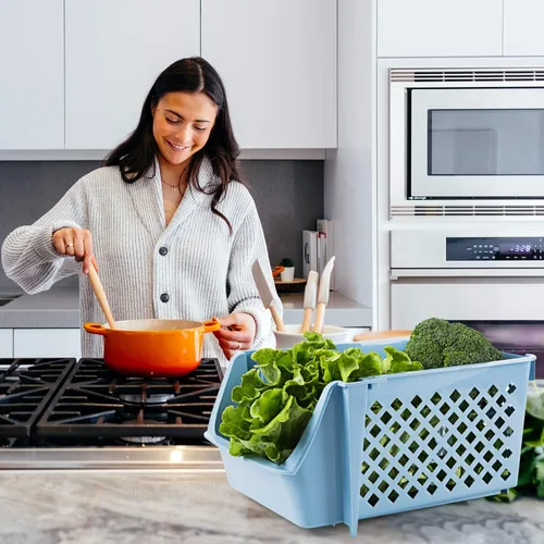 Vista 6 de 4 piezas de canastas de almacenamiento apilable para alimentos, aperitivos, juguetes, artículos de tocador, contenedores de almacenamiento