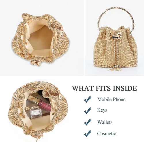 Vista 4 de Bolso de mano con diamantes de imitación para mujer, bolso de noche con diamantes brillantes, mini bolso de mano con purpurina para fiesta de noche