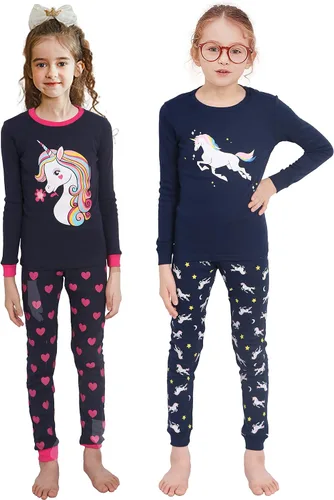 Vista 6 de KikizYe Conjunto de pijamas de manga larga para niñas pequeñas, 100% algodón