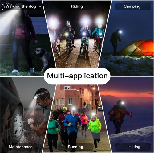 Vista 6 de KunHe Paquete de 10 faros delanteros LED recargables con sensor de movimiento, 10 modos para equipo de campamento al aire libre, senderismo, pesca