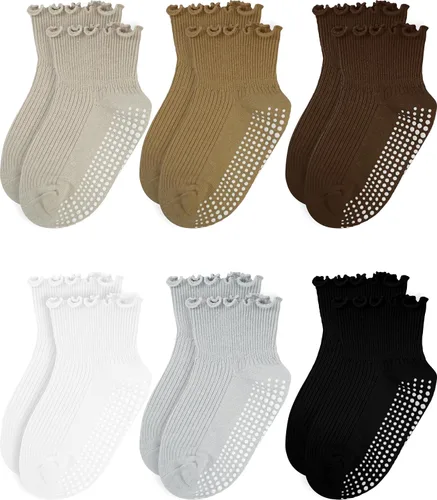 Vista 7 de Calcetines con volantes para niñas – Calcetines antideslizantes con puños – Calcetines de algodón suave con volantes para interiores