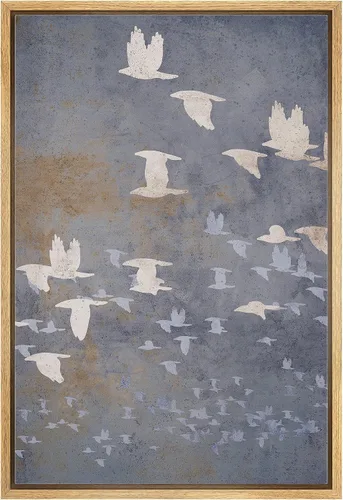 Vista 28 de NWT Impresión en lienzo enmarcado para pared, acuarela, grullas, pájaros volando, naturaleza salvaje, ilustraciones de arte moderno decorativo