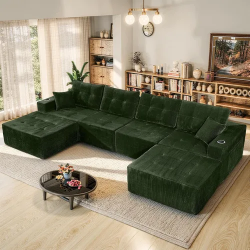 Vista 16 de Luxanimarion Sofá modular modular de 113 pulgadas para sala de estar, sofá convertible en forma de L con otomana, sofá modular modular de 4 plazas