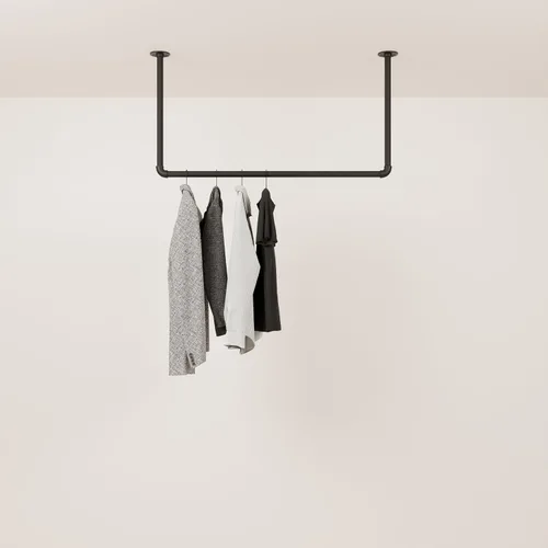 Vista 3 de pamo Perchero montado en el techo, negro, 41 x 21 pulgadas, capacidad de 55 libras, barra colgante para armario para inquilinos, perchero industrial