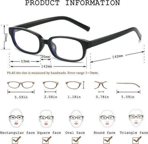 Vista 6 de HJSTES Retro Clear Rectangle Glasses for Women Men Fake Blue Light Blocking Lens Narrow Frame Non Prescription Eyeglasses