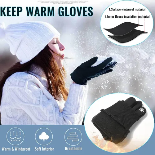 Vista 2 de Guantes de invierno para hombres y mujeres, guantes de correr ligeros y cálidos para pantalla táctil, guantes térmicos de punto