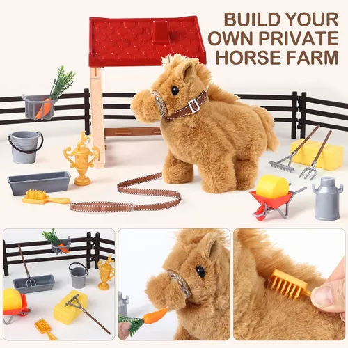 Vista 4 de Toylink Caballo de peluche para niños, juguete electrónico interactivo de peluche con hacer sonido/caminar/mover la cola, regalos de cumpleaños