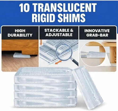 Vista 2 de WOBBLE WEDGES Cuñas de nivelación resistentes fabricadas en los Estados Unidos, las cuñas de plástico rígido originales para nivelar muebles, mesas