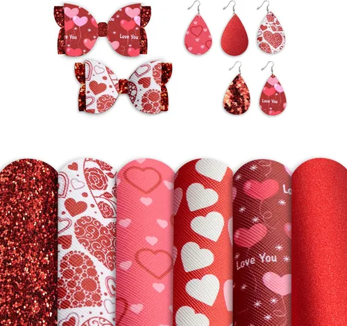 Vista 8 de Hying 8 hojas de cuero sintético rosa de San Valentín para manualidades, hoja de cuero sintético con purpurina de 8 x 13 pulgadas, hojas de tela
