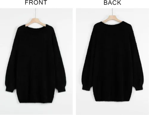 Vista 4 de Meenew - Vestido tipo suéter largo, holgado, peludo, de gran tamaño, sin botones y con cuello redondo para mujer