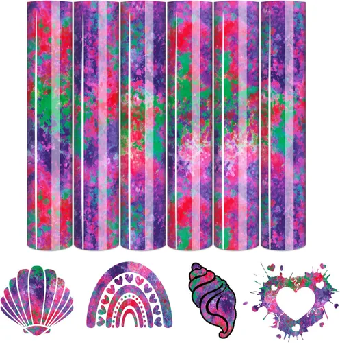 Vista 7 de Tintnut Splash Rollo de vinilo de transferencia de calor, 12 pulgadas x 5 pies, tinta de acuarela multicolor con estampado de tinta HTV
