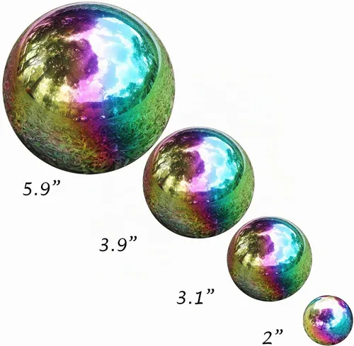 Vista 2 de Kunjocy Paquete de 8 bolas de acero inoxidable surtidas de 50 a 5.906 in, pequeños globos de observación de jardín, bolas de esfera reflectantes