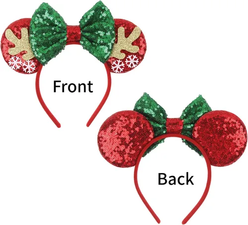 Vista 27 de Diadema de Navidad, orejas de ratón, decoraciones navideñas, sombreros de Navidad