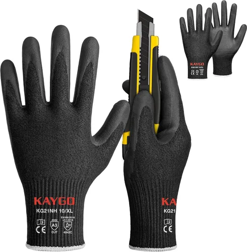 Vista 8 de KAYGO - Guantes de nitrilo resistentes a cortes para tareas de agarre aceitoso y húmedo ANSI A3, HPPE/Forro de fibra de vidrio, agarre