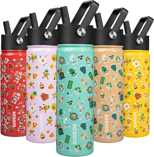 Vista 38 de BJPKPK Botella de agua con tapa con pajilla, botella de agua aislada de 15 onzas, botellas de agua de metal de acero inoxidable, termo reutilizable