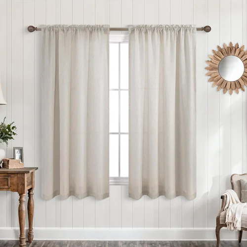 Vista 107 de KOUFALL Juego de 2 cortinas de puerta francesa, cortinas de lino para puerta/ventana, cortina transparente boho para cristal lateral delantero