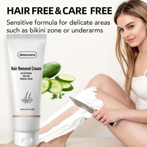 Vista 6 de Kit de crema depilatoria sin dolor, crema depilatoria eficaz para mujeres y hombres, formulada con pepino para una piel suave, removedor de vello