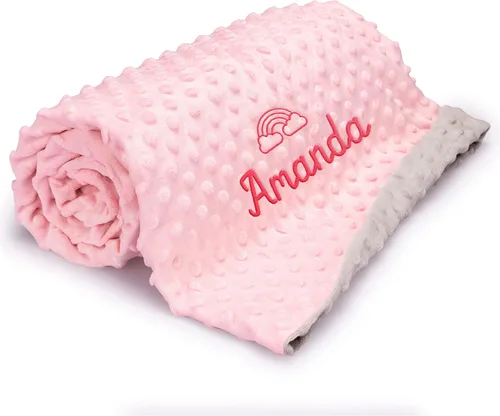 Vista 10 de Manta de bebé personalizada de Minky con nombre, icono, 2 colores, 15 iconos, 7 fuentes, manta suave y sedosa de puntos de doble cara para baby