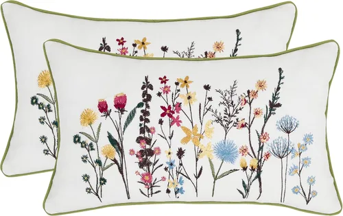 Vista 10 de Juego de 2 fundas de almohada bordadas de otoño de 16 x 16 pulgadas, diseño de pájaros vintage Hojas de arce, tela duradera, decoración bohemia