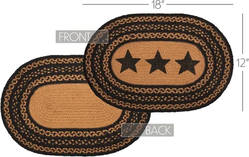 Vista 3 de VHC Brands Farmhouse Star - Juego de 6 manteles individuales ovalados con plantilla de yute texturizado primitivo, 12 x 18 pulgadas, color negro