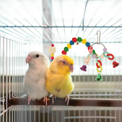 Vista 8 de 13 piezas de juguetes para pájaros de cacatúa, loros de madera, accesorios de jaula de periquitos, columpios de perca para pequeños juguetes
