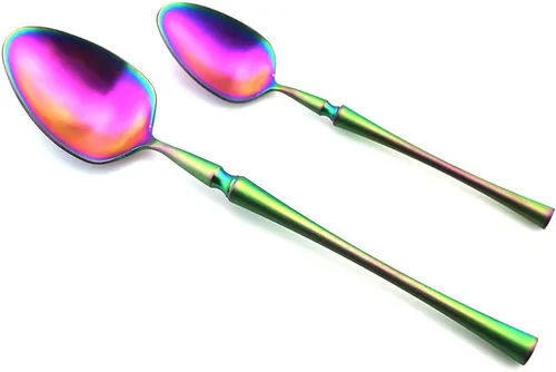 Vista 6 de JASHII Juego de cubiertos de lujo Rainbow mate, 6 piezas de cubiertos de acero inoxidable 18/10, juego de vajilla de vajilla de vajilla de platos
