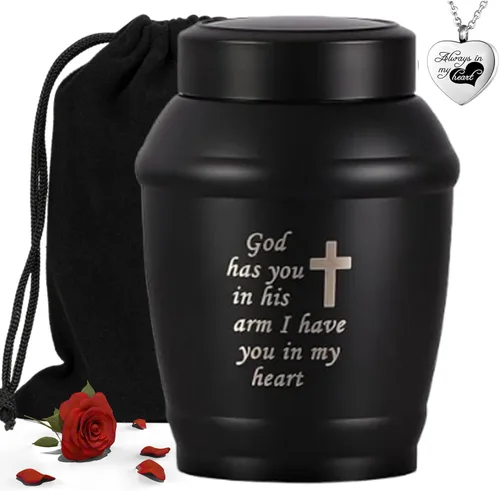 Vista 9 de Urna de cremación de acero inoxidable con cruz negra de 5.8 pulgadas para cenizas adultas, hombres o mujeres, urna conmemorativa funeraria
