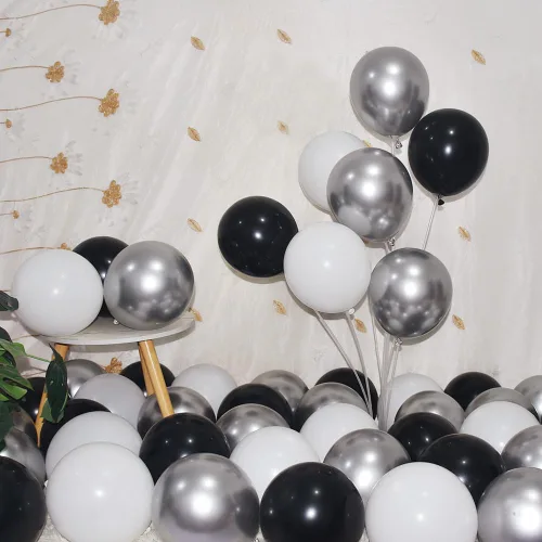Vista 13 de 200 globos negros y dorados de 5 pulgadas, cromados, metálicos, dorados, negros, de látex, gruesos, pequeños para bodas, cumpleaños, graduaciones