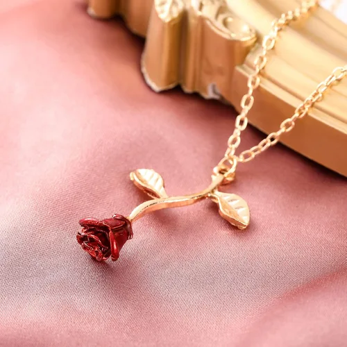 Vista 4 de Sureio Tiaras de rosas rojas para novia, coronas de reina, collares largos personalizados, aretes colgantes de flores de rosa, joyería de flores