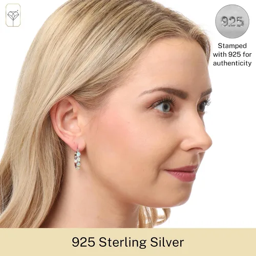 Vista 2 de Aretes redondos de plata de ley 925 para mujer, 0.9 pulgadas en varias piedras de nacimiento con tapas de clic MAX + STONE