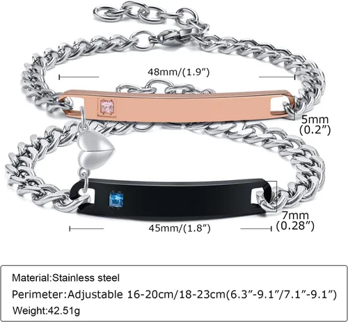 Vista 7 de MEALGUET Pulsera personalizada para pareja, juego de pulseras personalizadas para parejas, pulsera de atracción mutua, nombre personalizado, pulsera