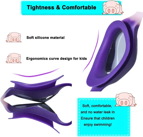 Vista 6 de PHELRENA Gafas de natación para niños con tapones para los oídos, clip para la nariz, gafas de natación para niños con lentes antivaho
