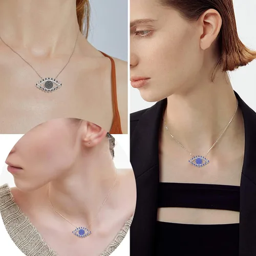 Vista 2 de Joyería con símbolo de protección contra el mal de ojo para mamá, abuela, collar de mal de ojo azul plateado, pulsera de mano con estrella de David