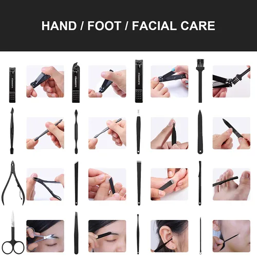 Vista 5 de FAMILIFE Juego de manicura, kit de uñas 11 en 1, kit de pedicura de acero inoxidable para hombre, kit de manicura de cuero y regalos para hombres