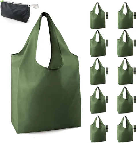 Vista 10 de BeeGreen Bolsas de comestibles reutilizables de Navidad con bolsa de almacenamiento con cremallera, paquete de 10 bolsas de compras reutilizables a