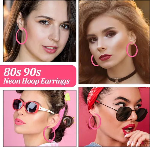 Vista 4 de Neon Hoop Earrings for Women Big Hoops Retro 80s 90s earrings for women for Halloween Glow Party Outfits Y2k Jewelry Accessories
