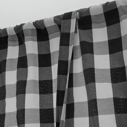 Vista 5 de vctops Cortinas entramadas de Navidad en negro y blanco estilo búfalo con función de amarras, estilo granja, térmicas, aislantes, para ventanas