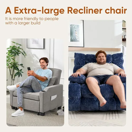 Vista 5 de Silla reclinable giratoria de gran tamaño, reclinable mecedora extra ancha Azul