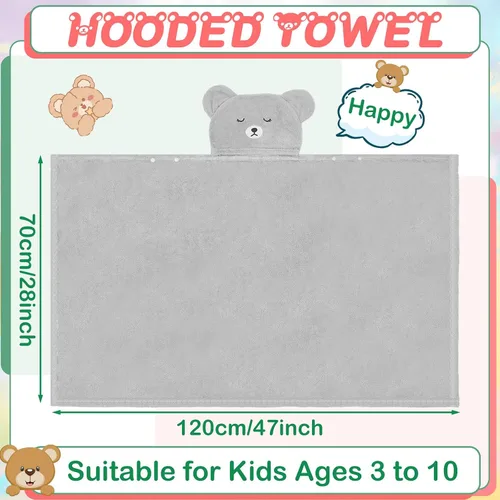 Vista 2 de Xtinmee Toallas de baño con capucha para niños de 0 a 5 años de 28 x 47 pulgadas, toalla absorbente con capucha para bebé con orejas de oso, toallas