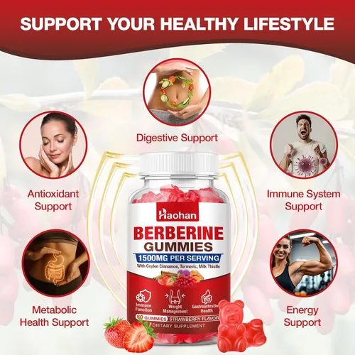 Vista 3 de Haohan Gomitas de berberina, 1500 mg de berberina de alta potencia, canela de Ceilán, cardo mariano, apoyo al sistema inmunológico y metabolismo