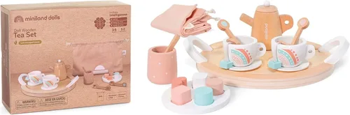 Vista 10 de Miniland Set de belleza de madera para muñecas, juego de accesorios de calidad con 6 piezas de madera y 1 funda de transporte para almacenamiento