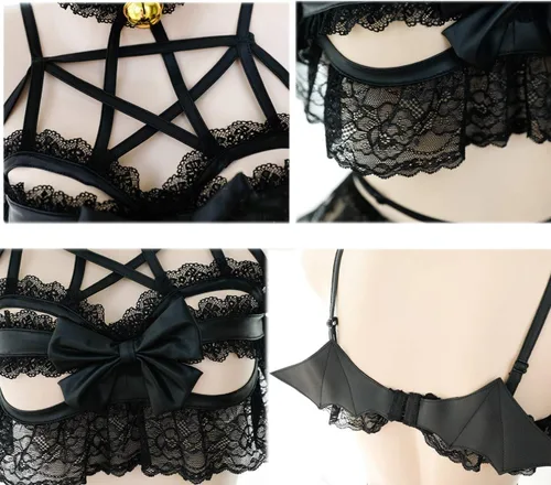 Vista 5 de Traje de encaje sexy para mujer, con correa de lencería de anime Lolita Cosplay