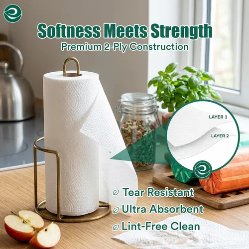 Vista 3 de Eco Soul Juego de 6 rollos de toallas de papel de bambú 150 hojas por rollo Toalla de papel de cocina ultra absorbente, ecológica, sostenible