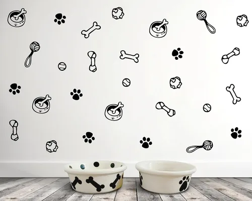 Vista 2 de Calcomanías de pared con diseño de pata de perro, juguete de perros, calcomanías de pared de vinilo extraíbles, calcomanías de huellas de perros